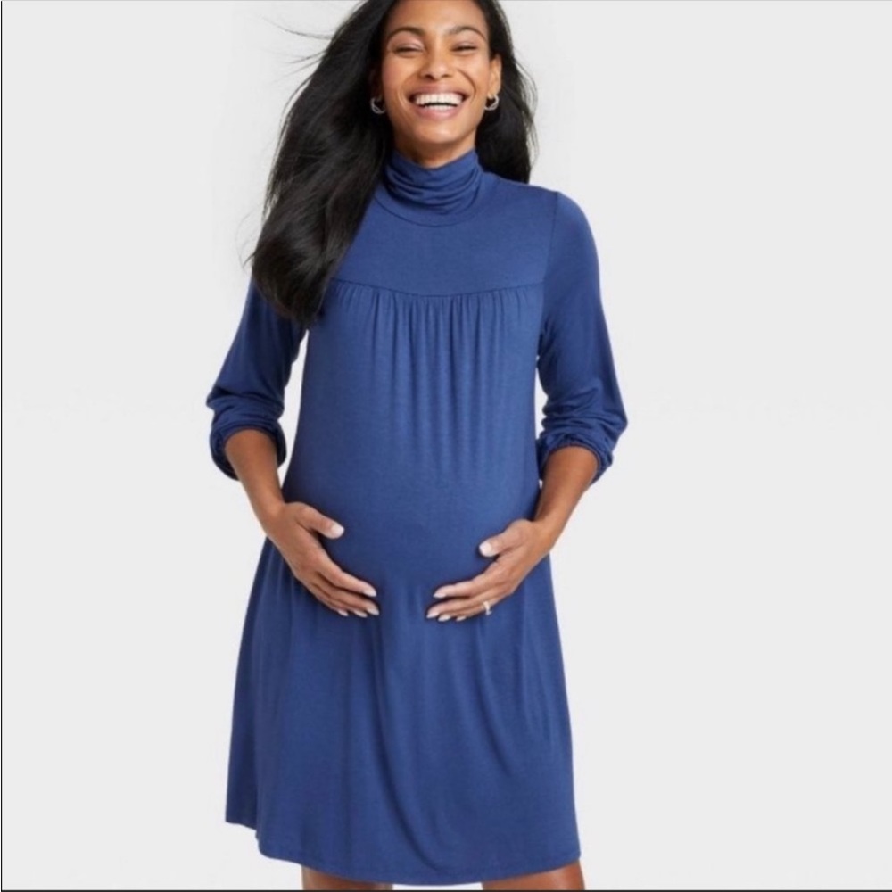 The Nines by Hatch Maternity Dress Long Sleeve Turtle Neck Maternity Dre…